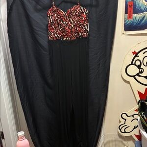 XOXO Strapless Jumpsuit with Vibrant Pattern